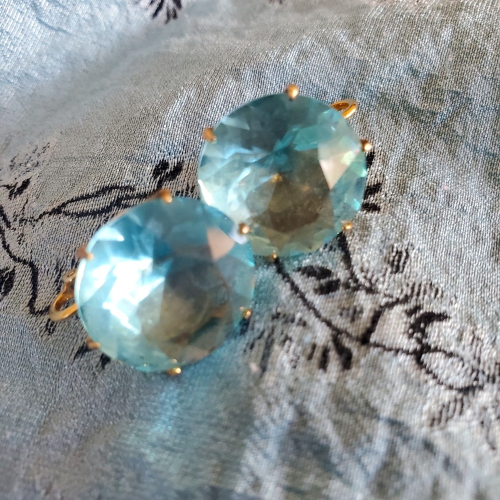 Something Blue Crystal Blue Vintage Gold Trim Clip On Earrings